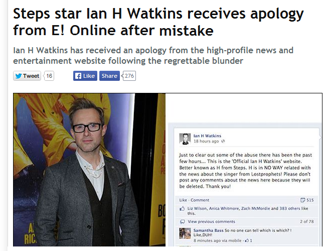 the apology of Ian H watkins